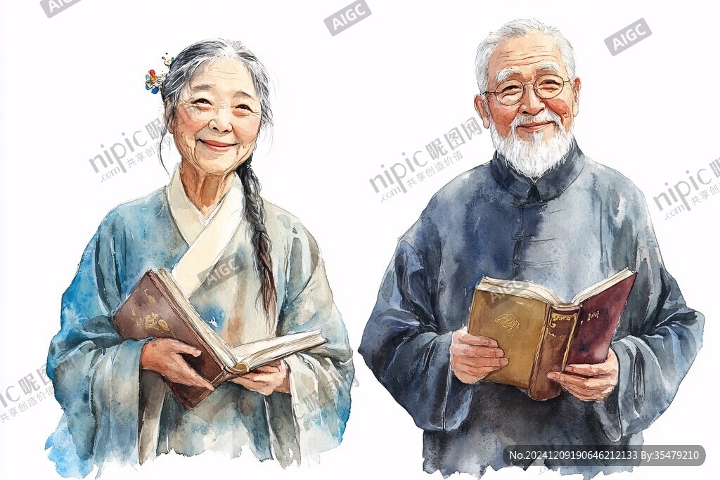 水彩山水人物