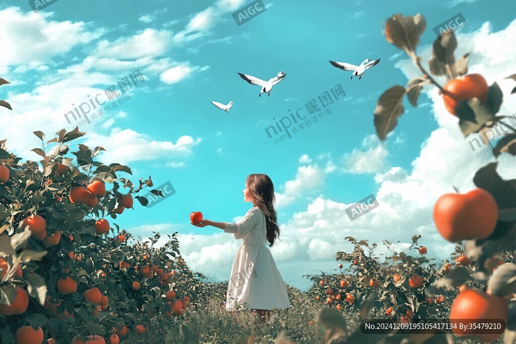 摘果實的少女