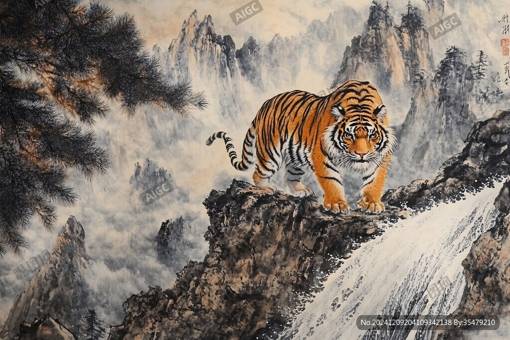 猛虎下山工藝畫