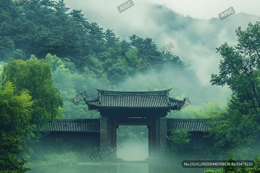 晨霧中的懷思亭