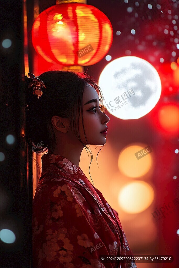 花燈下的美女