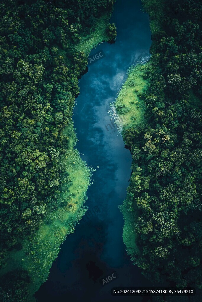 俯視森林河流濕地