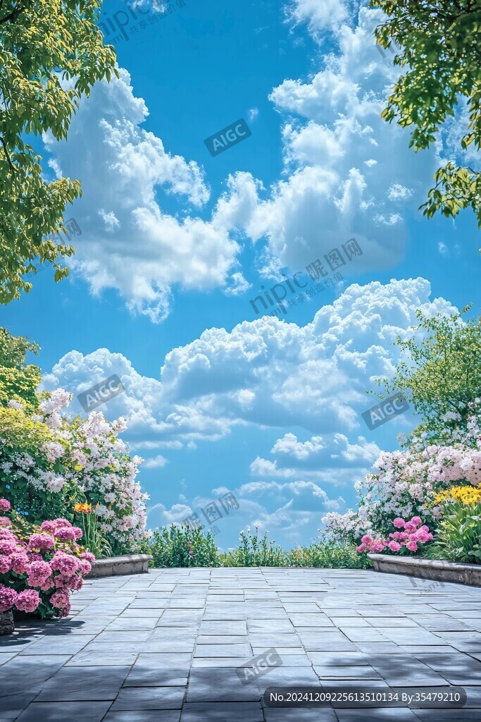 花園藍(lán)天白云景色