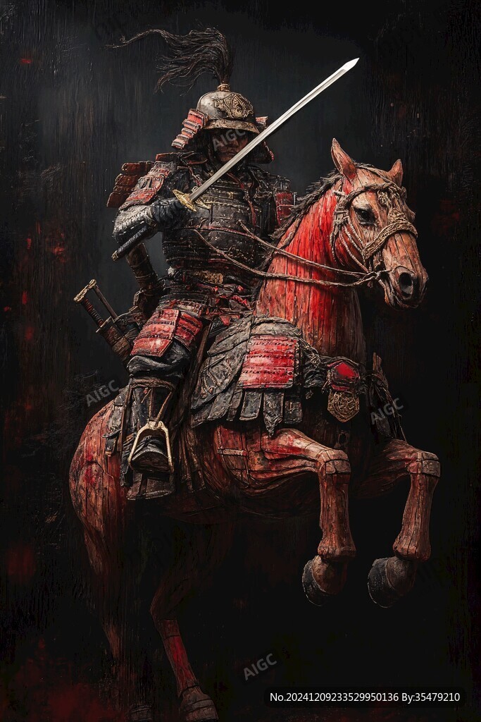 彩繪武士騎馬俑