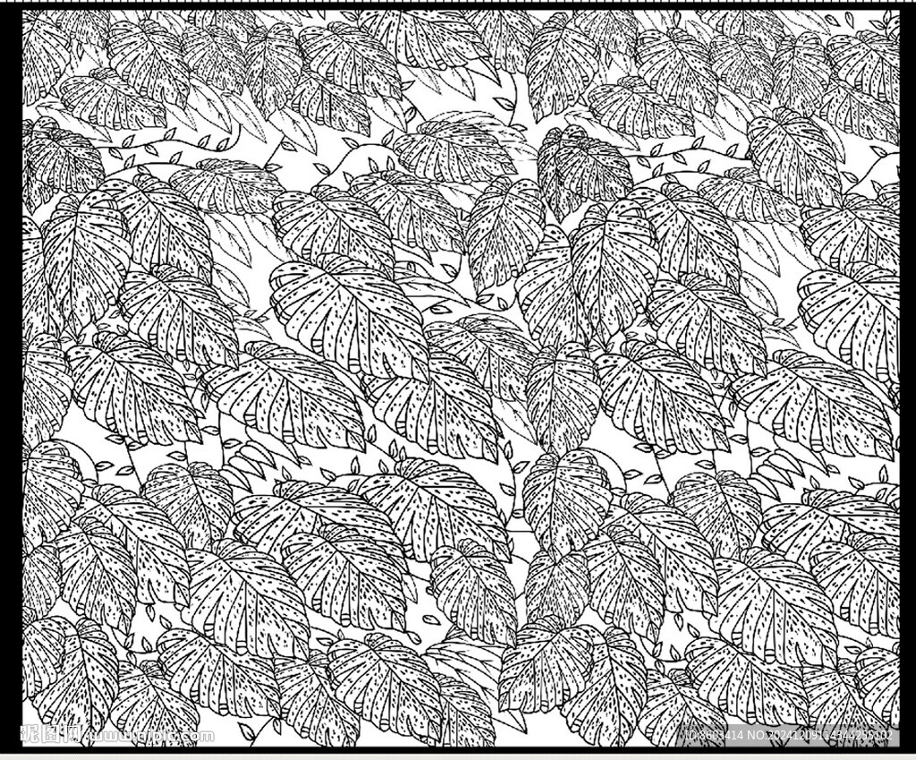 矢量線描黑白藤葉