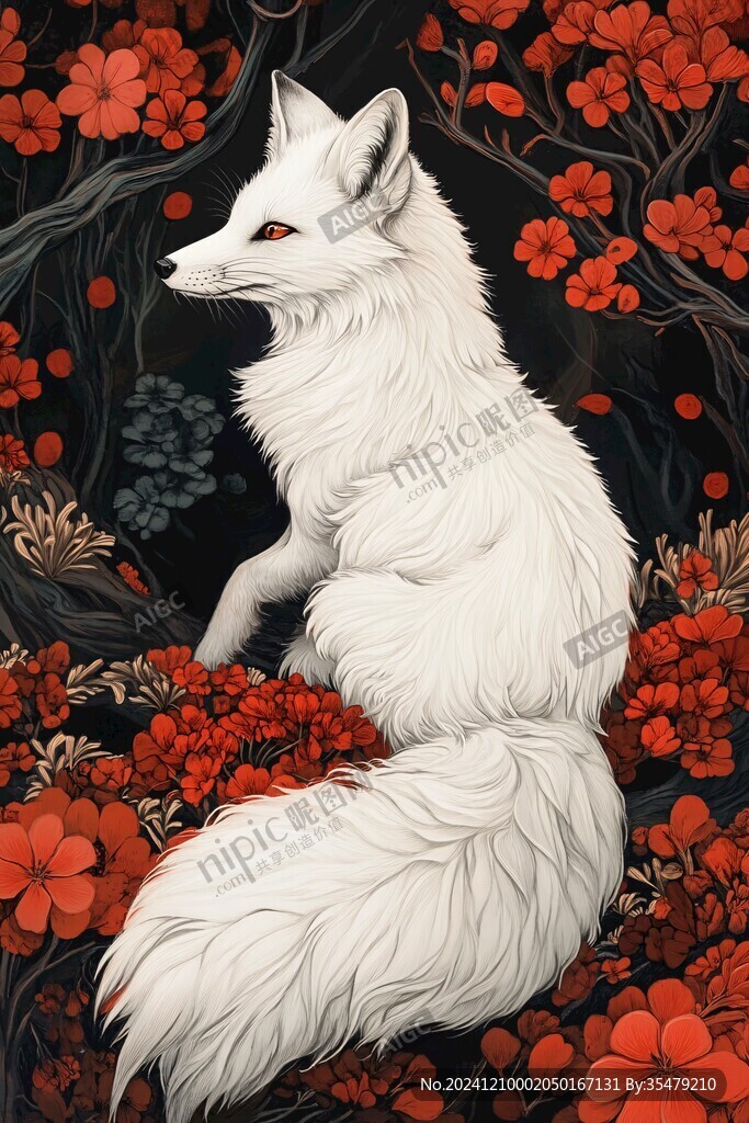九尾白狐插畫