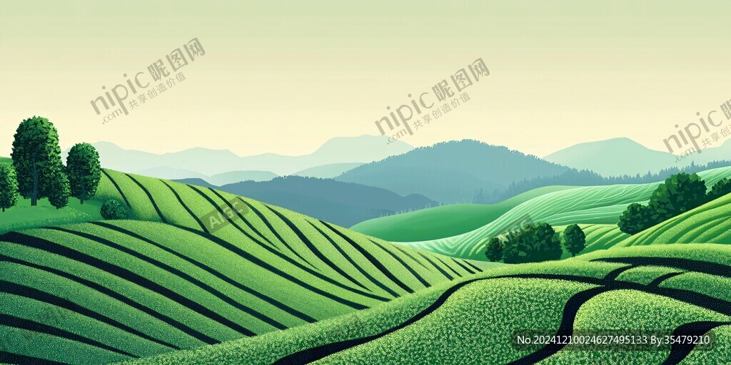 茶園風光插畫
