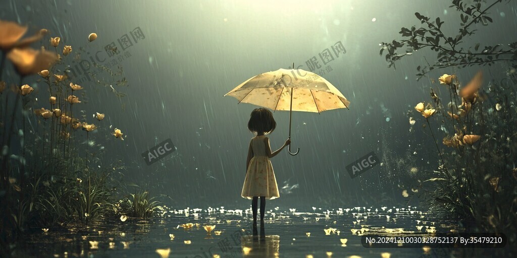 雨中撐傘的少女