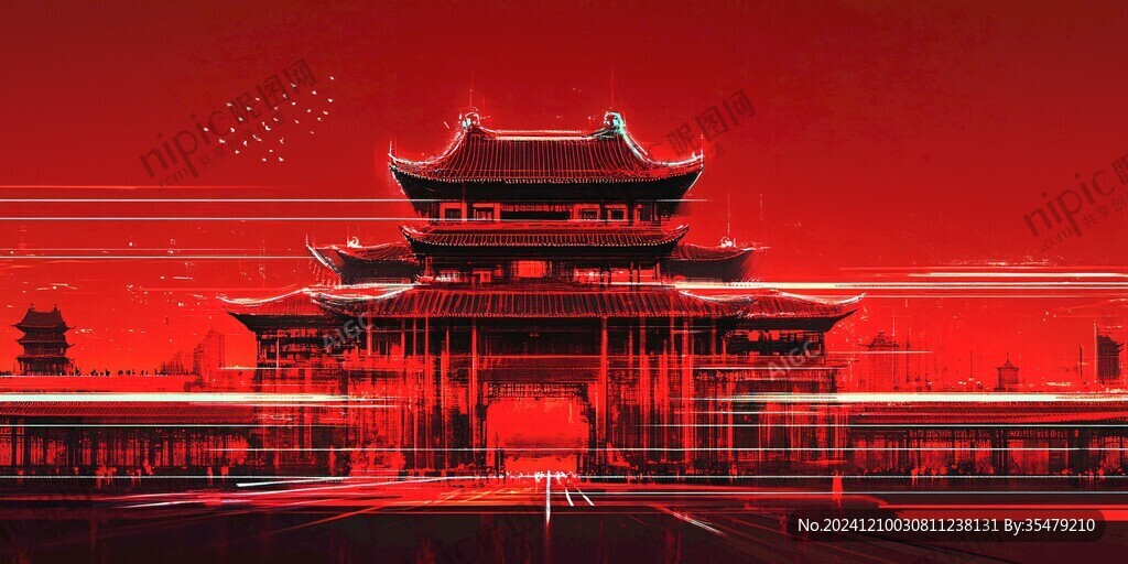 橫店地標(biāo)建筑山水畫