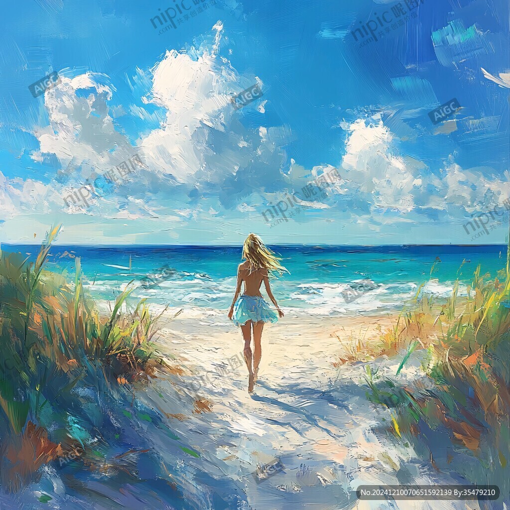海邊少女插畫
