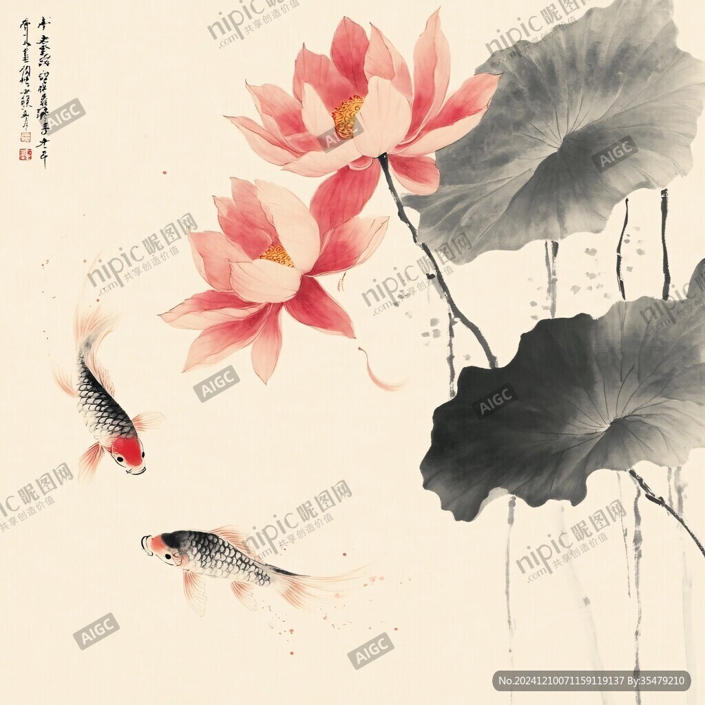 工筆荷花錦鯉