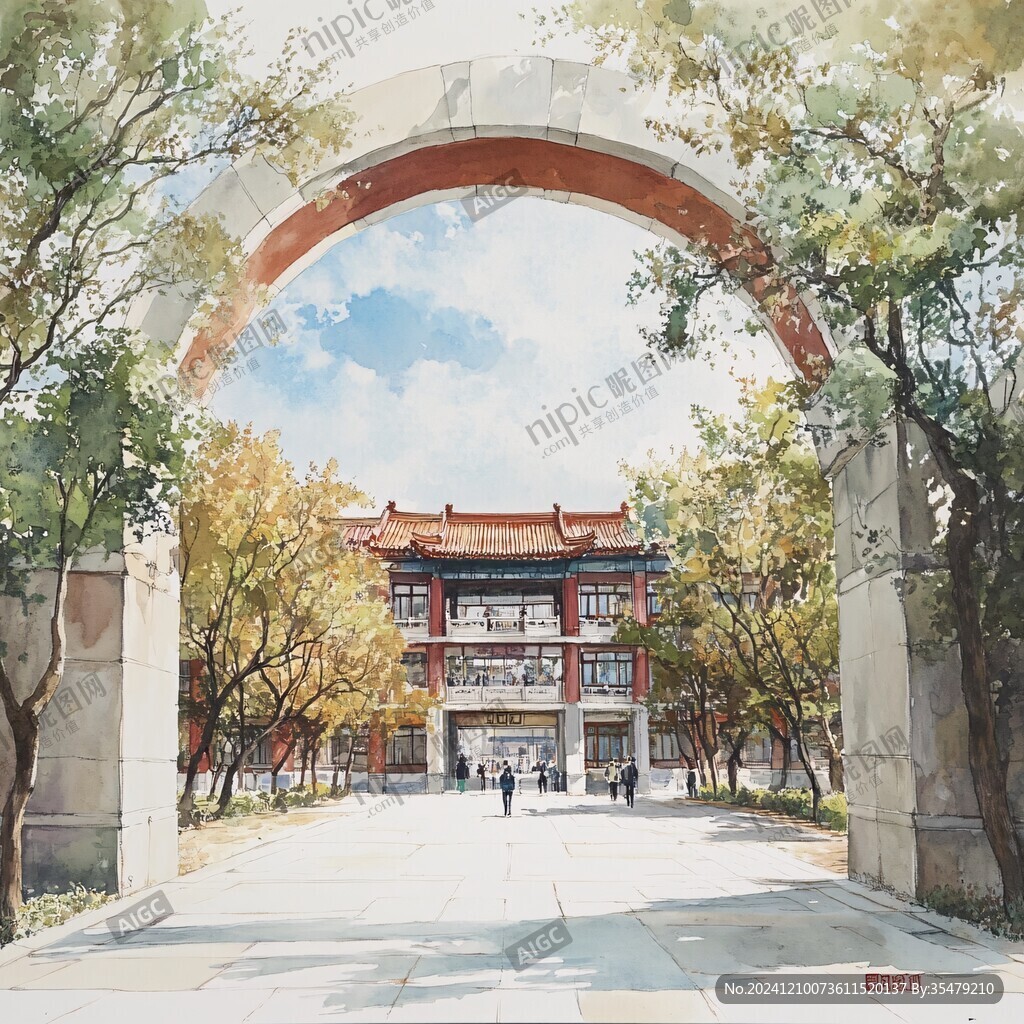 廣西大學(xué)印象水彩插畫