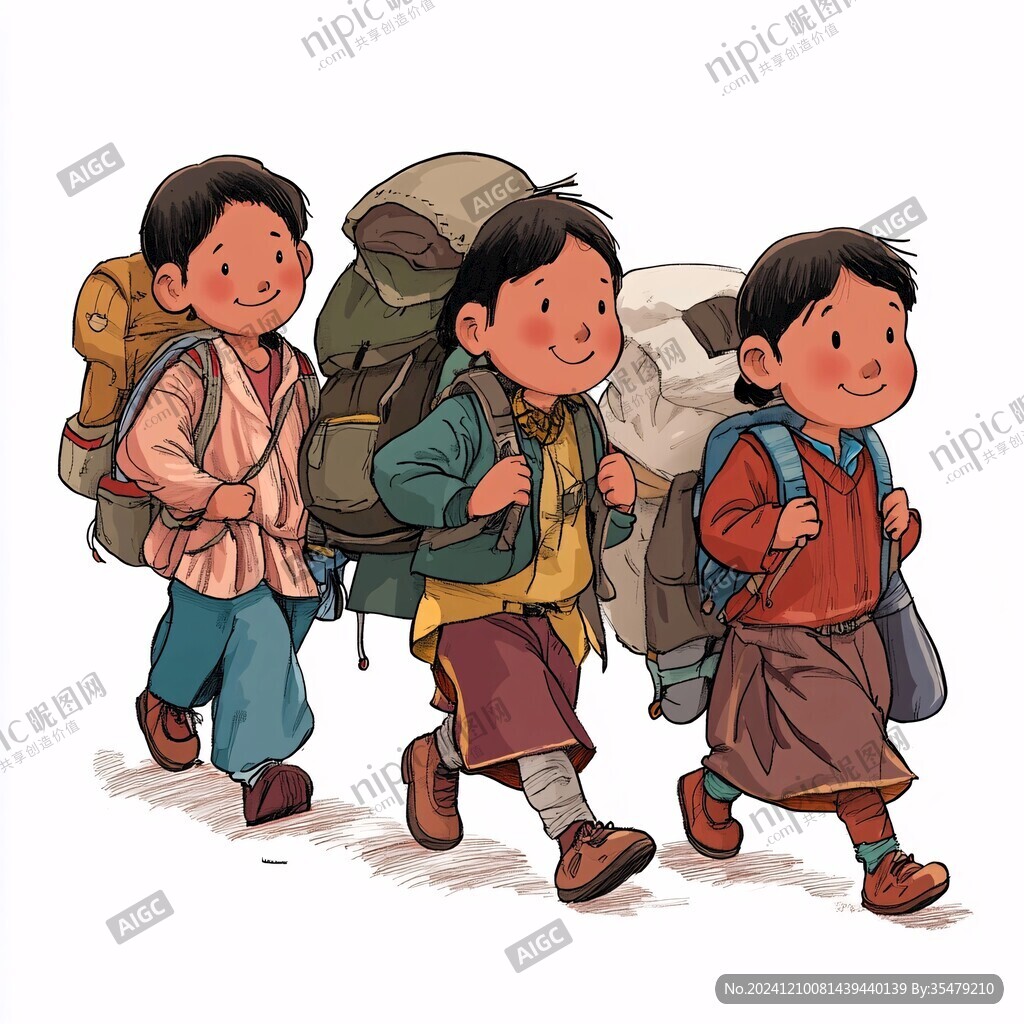 背書包的卡通小孩