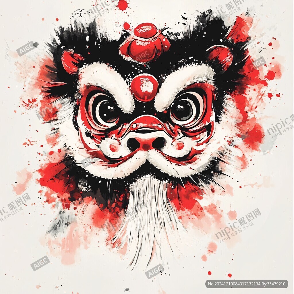 手繪獅頭舞獅