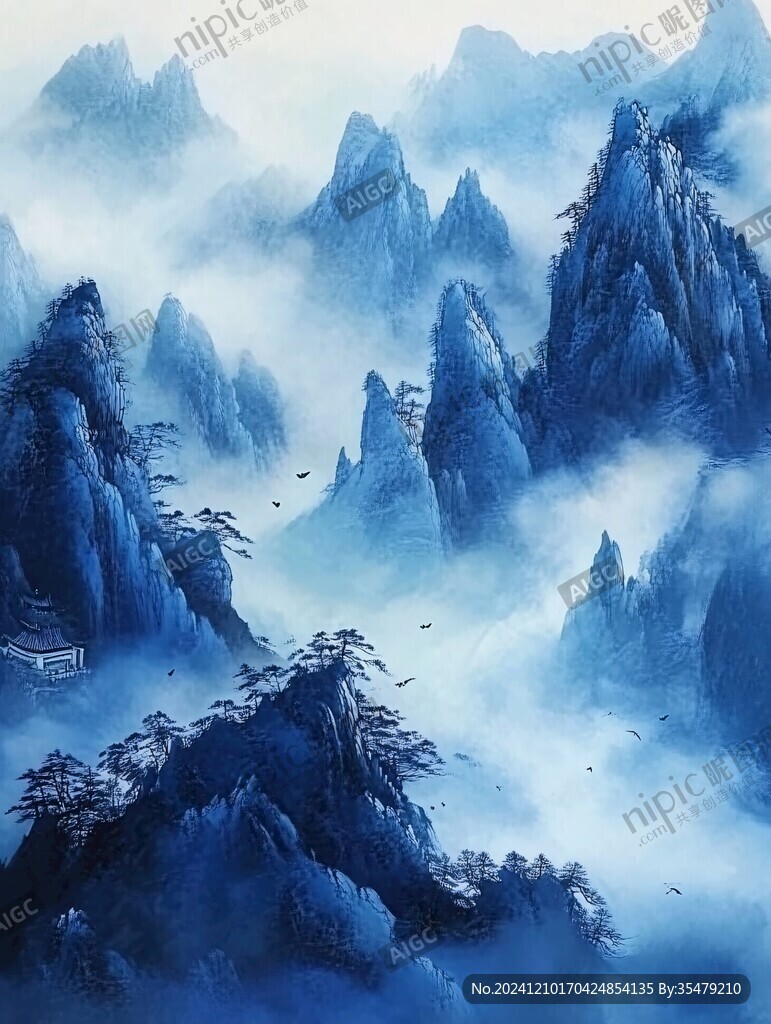 藍色經典巨幅山水