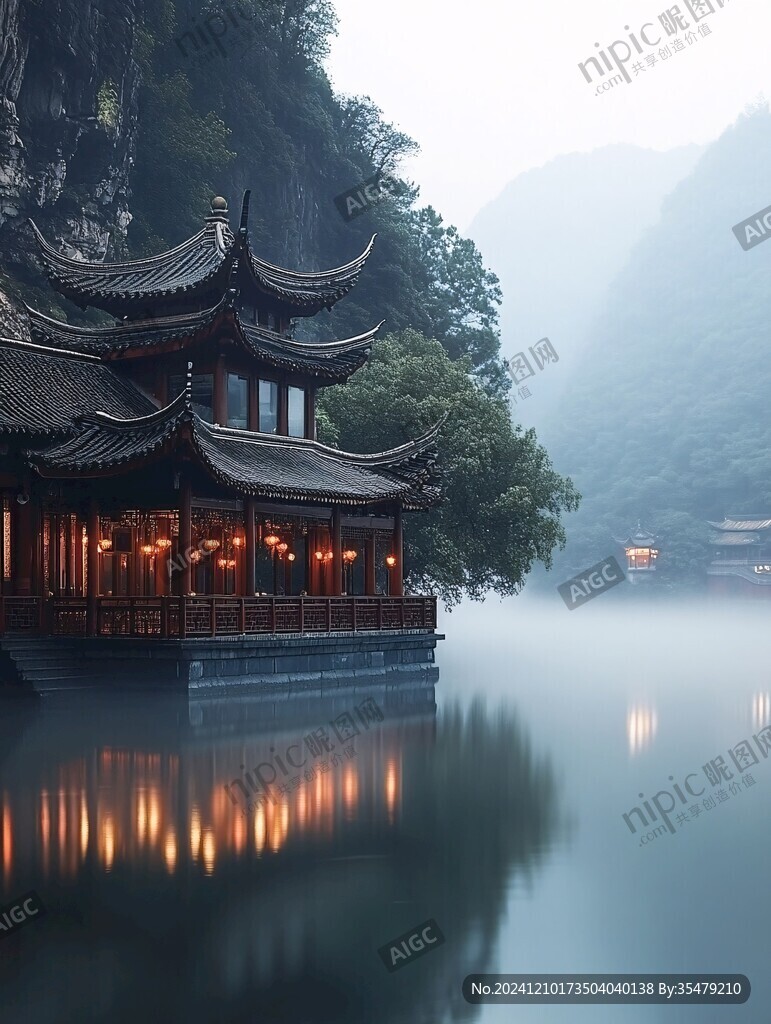 晨霧中的懷思亭