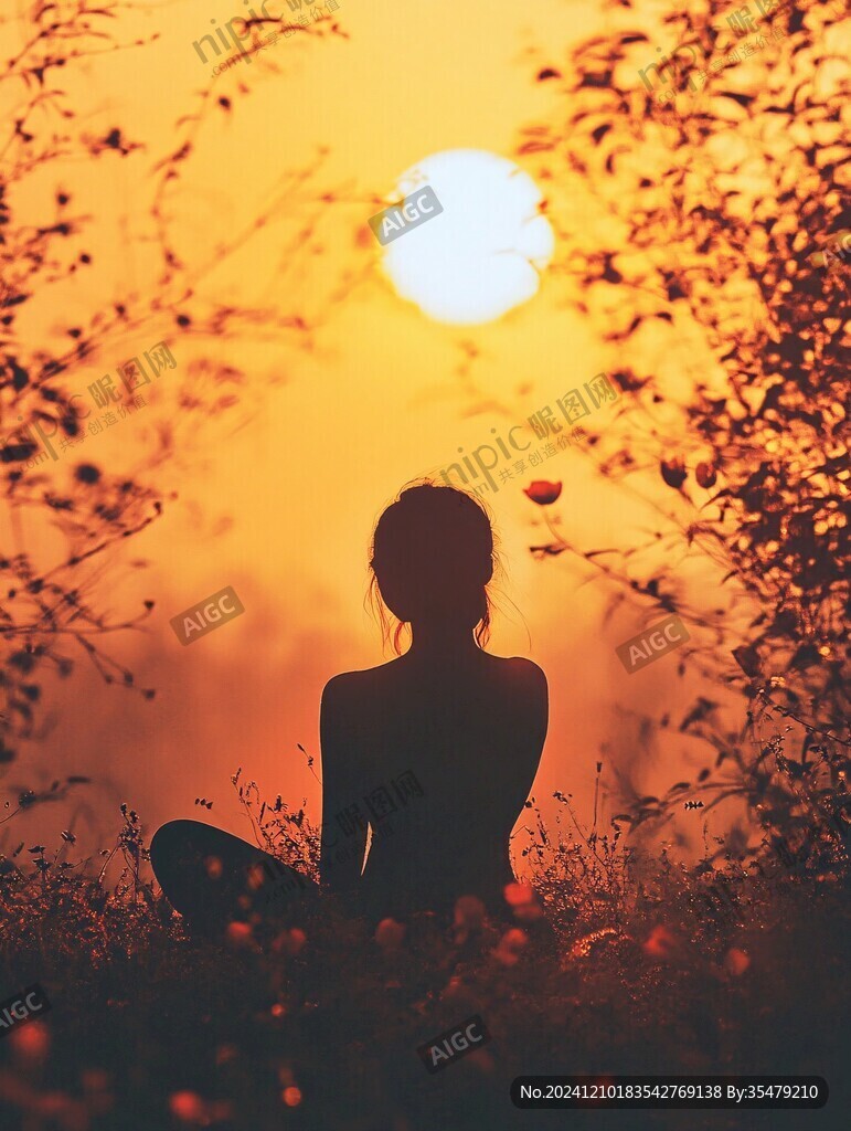夕陽美女背影