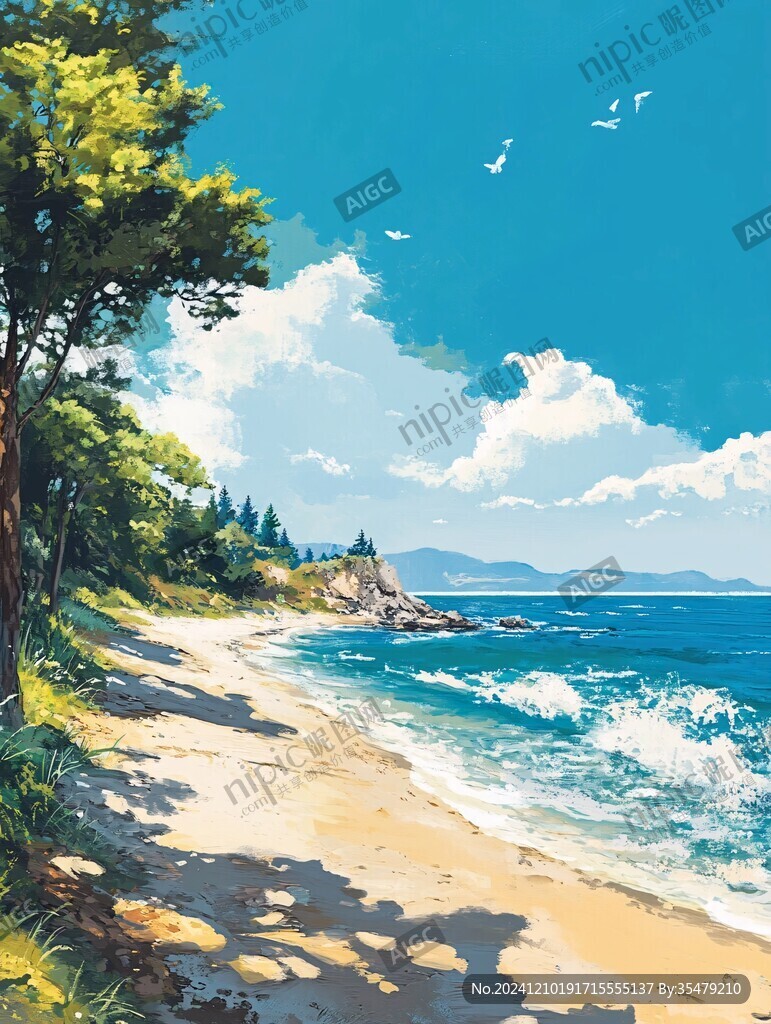 插畫海邊