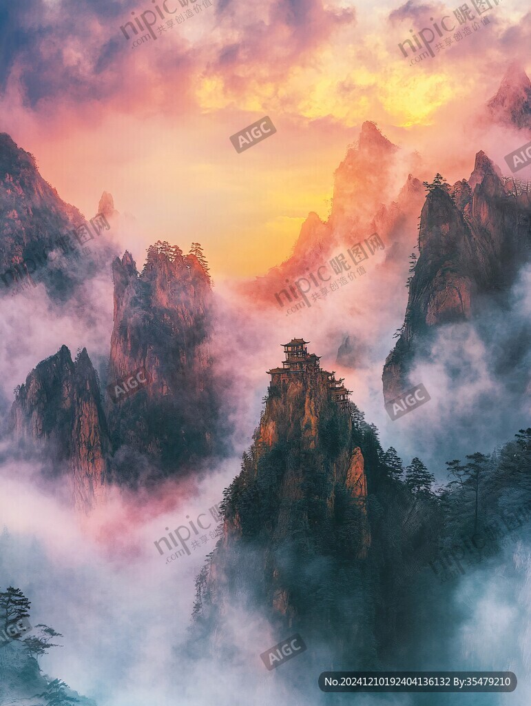 禪意山峰云霧
