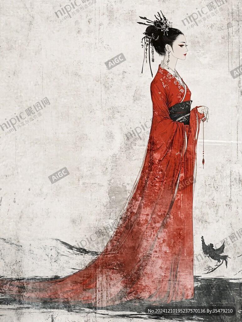 紅衣美女古代仕女