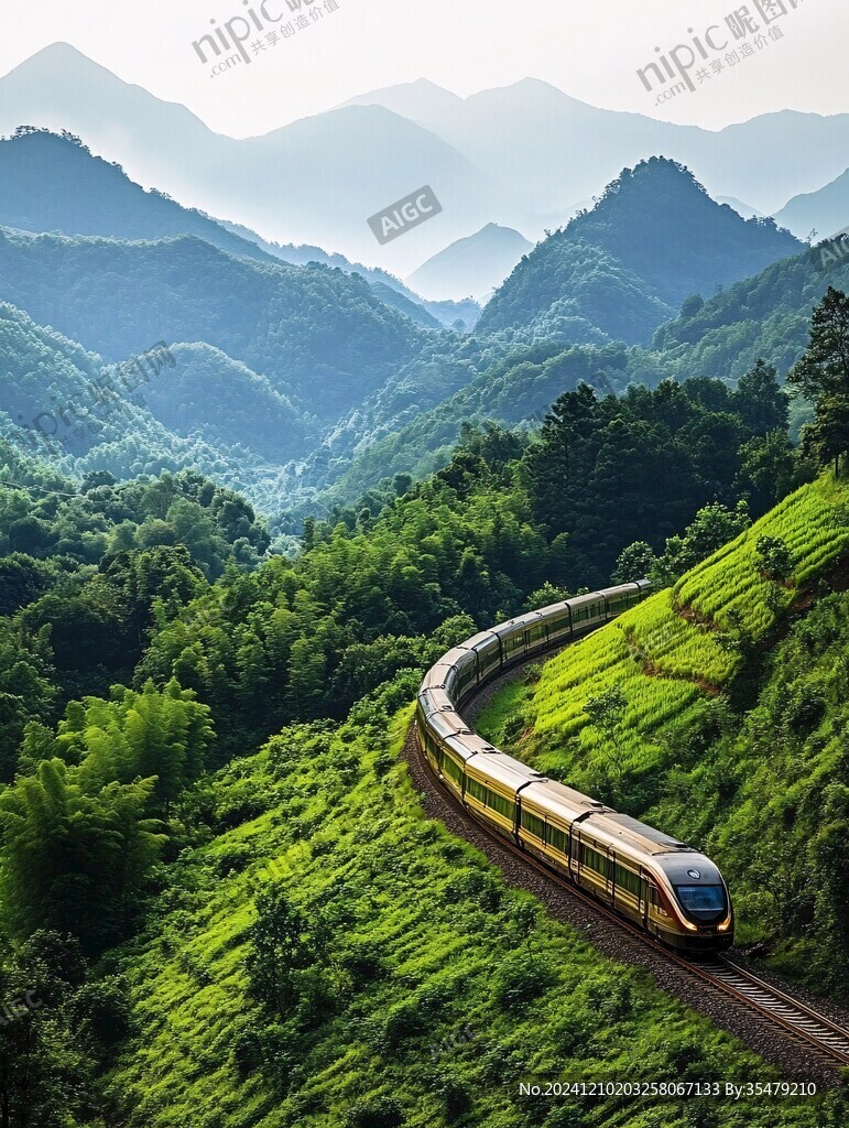 山林中行駛的動車