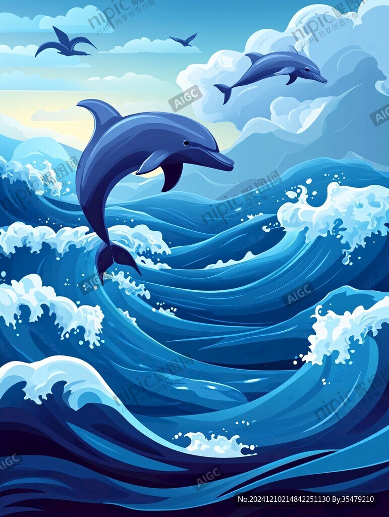 鯨魚海豚插畫