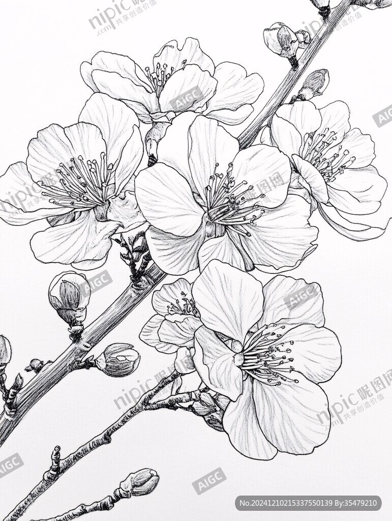 手繪崗梅線描插畫