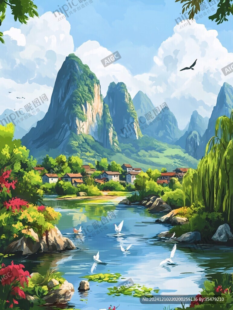 插畫山水風(fēng)景