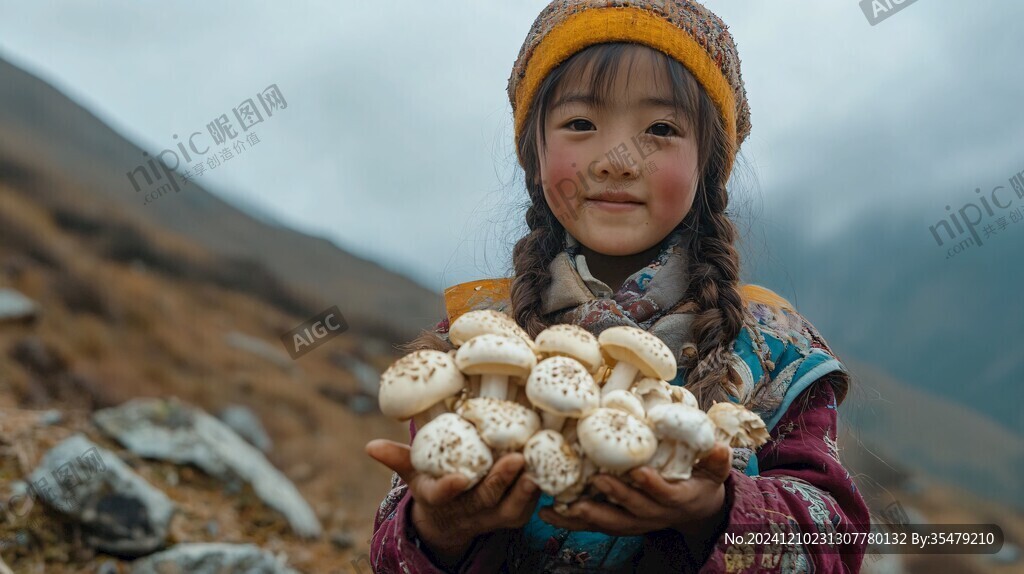 采蘑菇的小姑娘