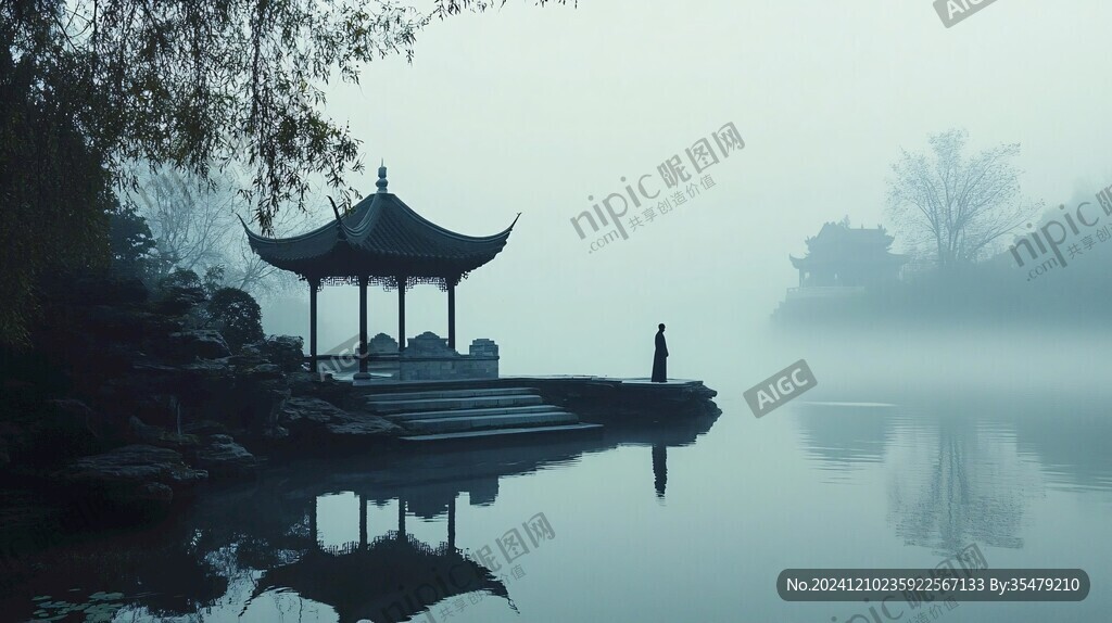 晨霧中的懷思亭