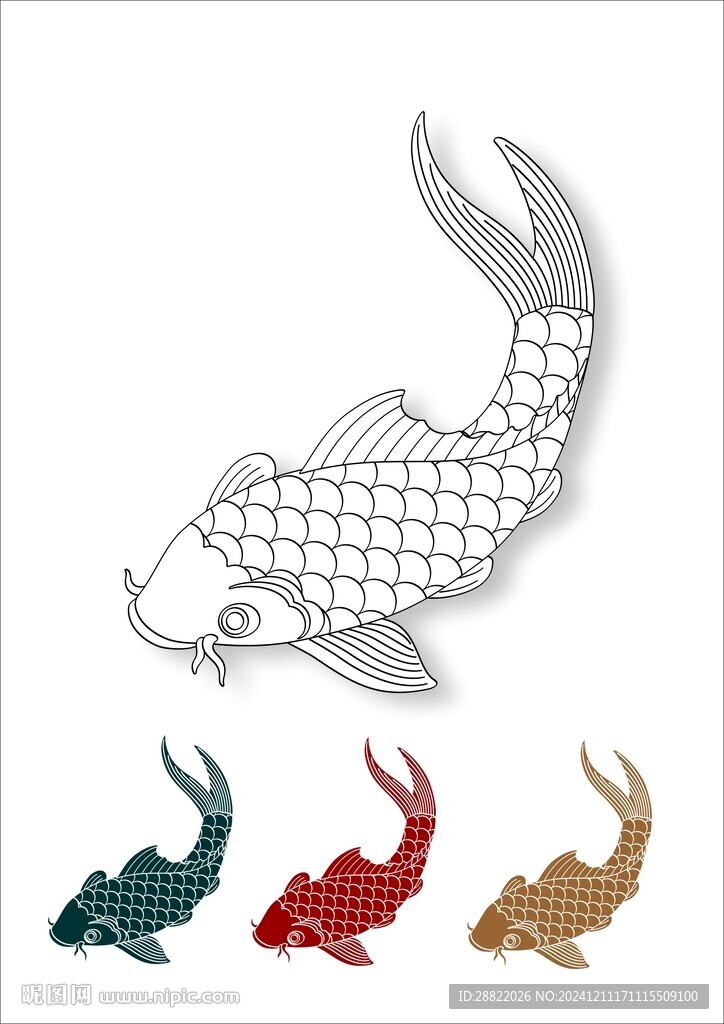 鯉魚矢量線稿