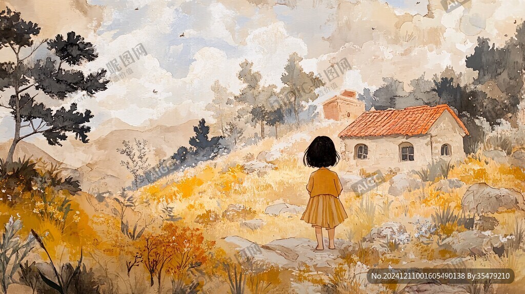 午后的小女孩插畫