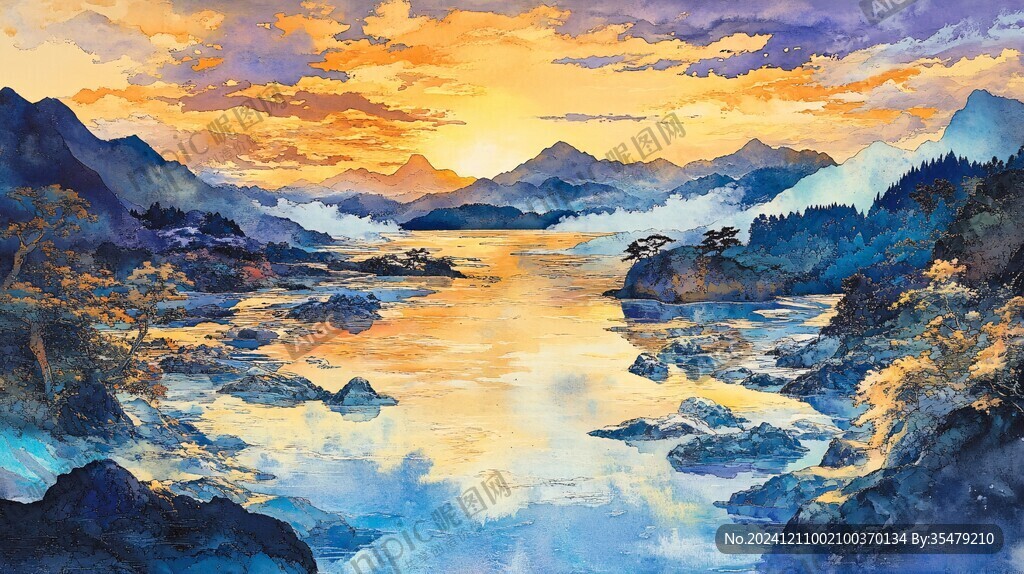 山湖插畫