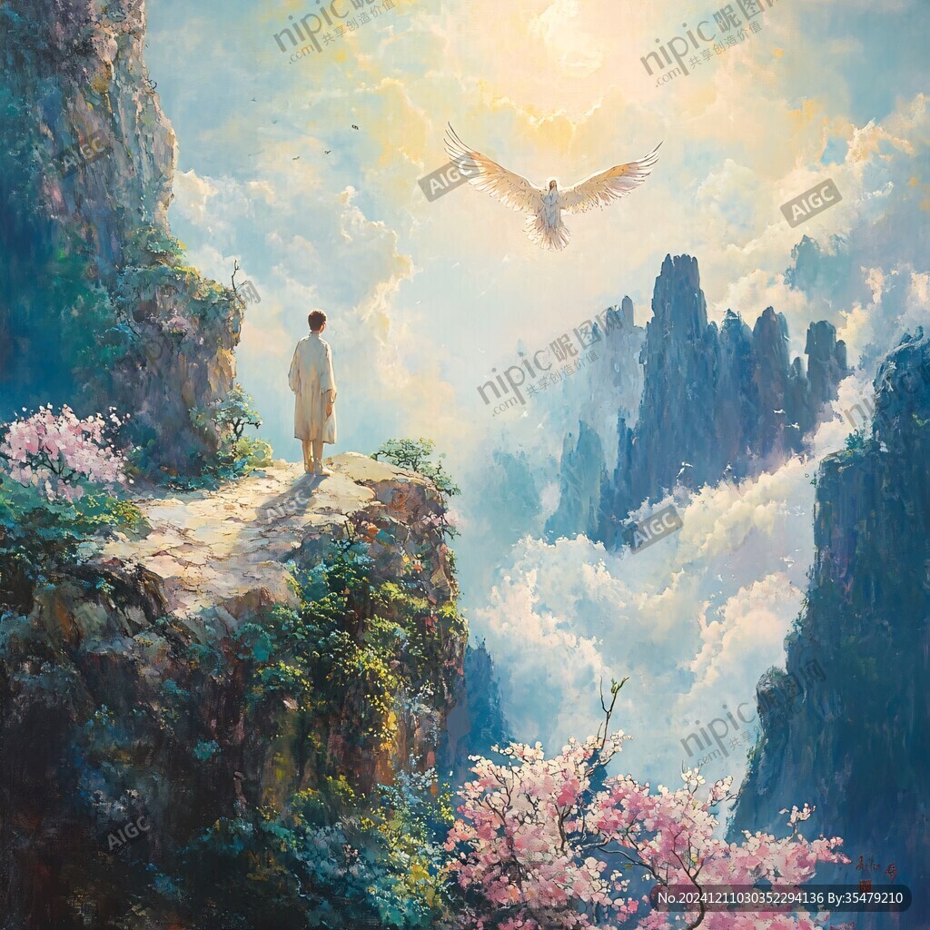迎客松油畫