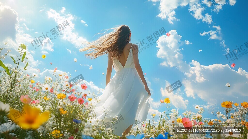 唯美花兒女神背影