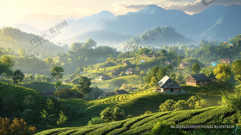 茶園風(fēng)光插畫
