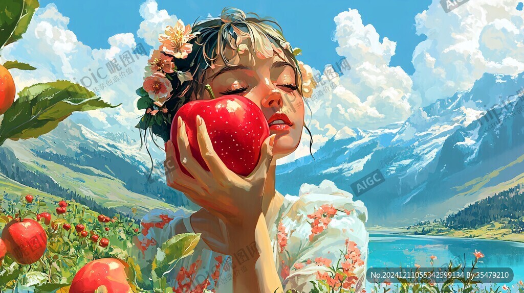 手繪蘋果少女