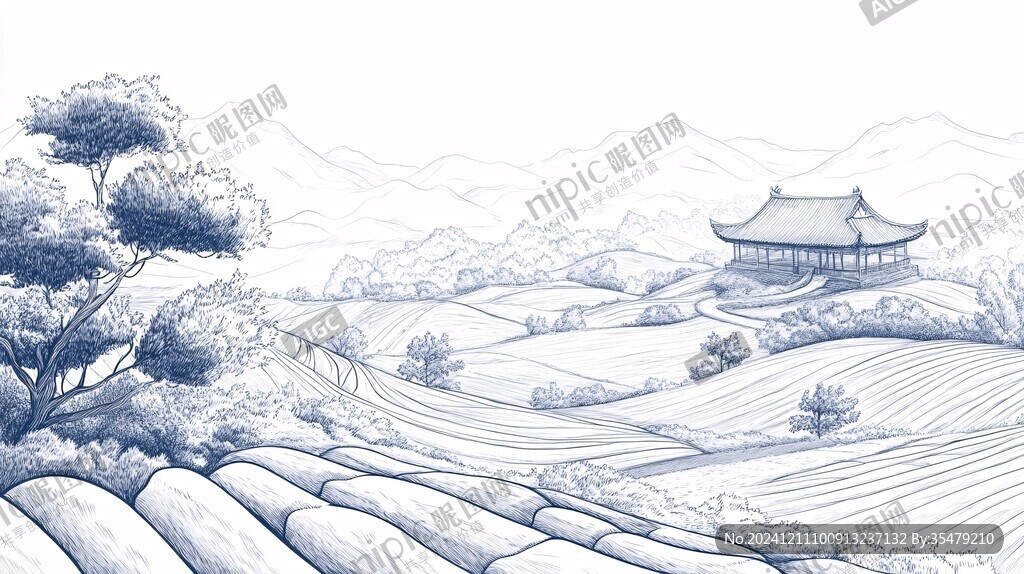 包裝插畫手繪茶山