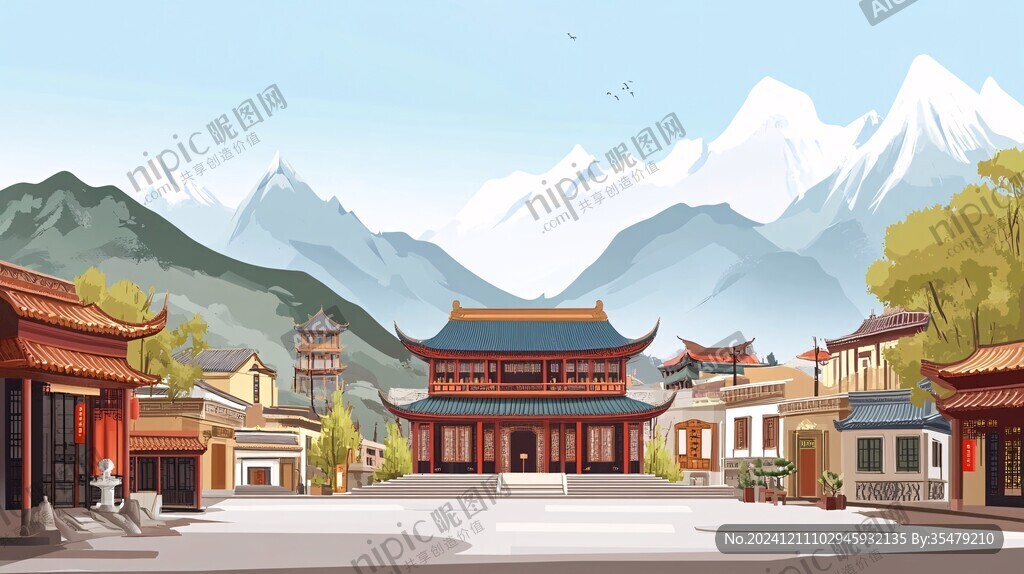 納西族城市插畫