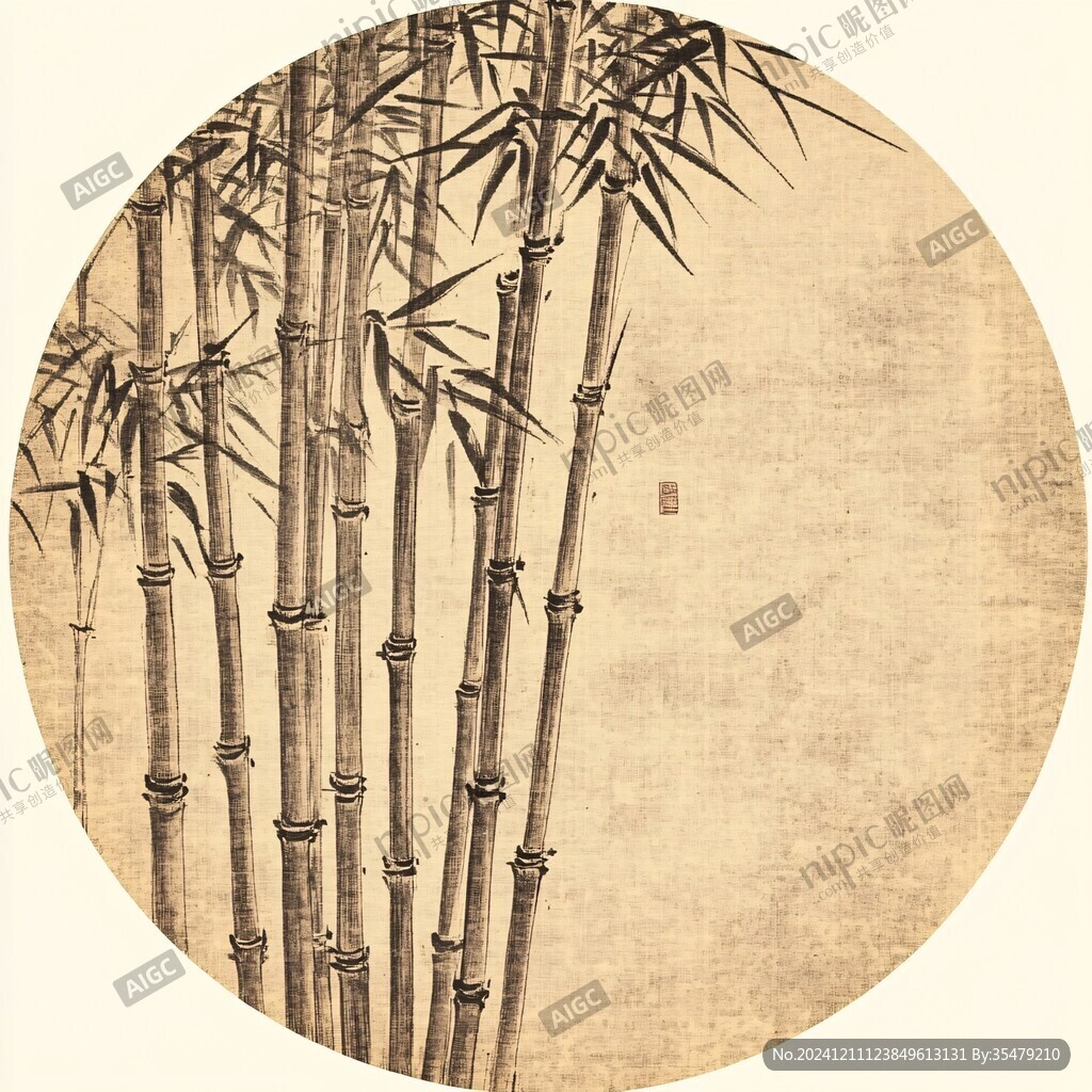 墨竹圓框裝飾畫
