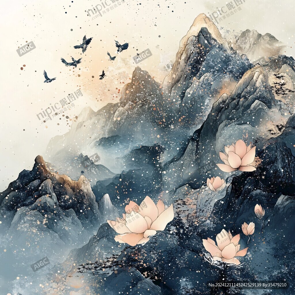 唯美插畫意境山水畫
