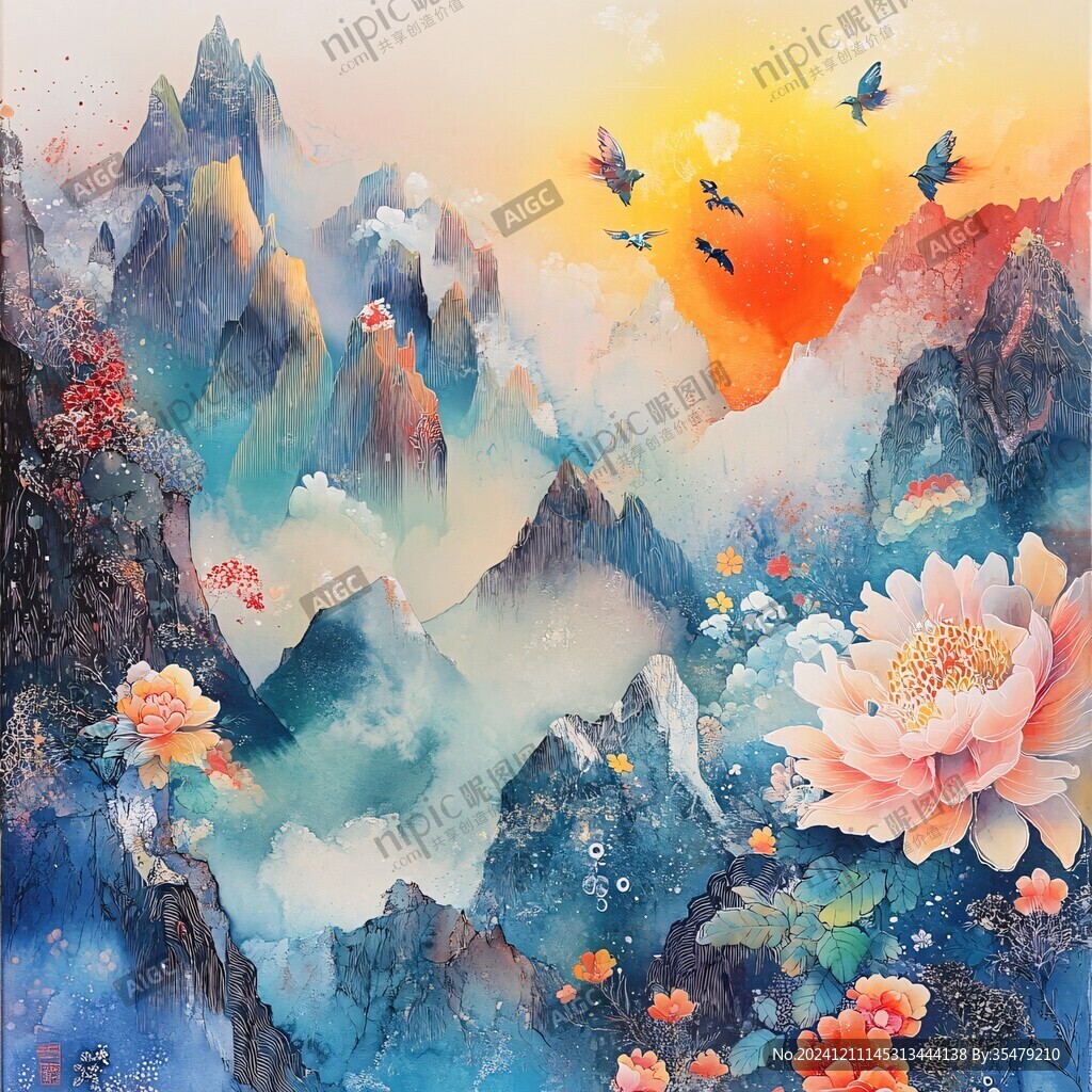 新中式山水花鳥圖