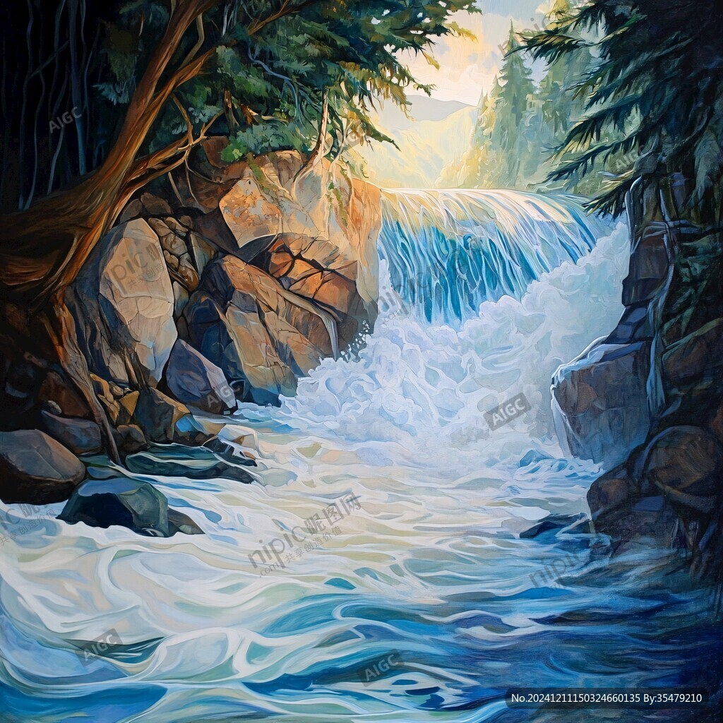 激流油畫畫