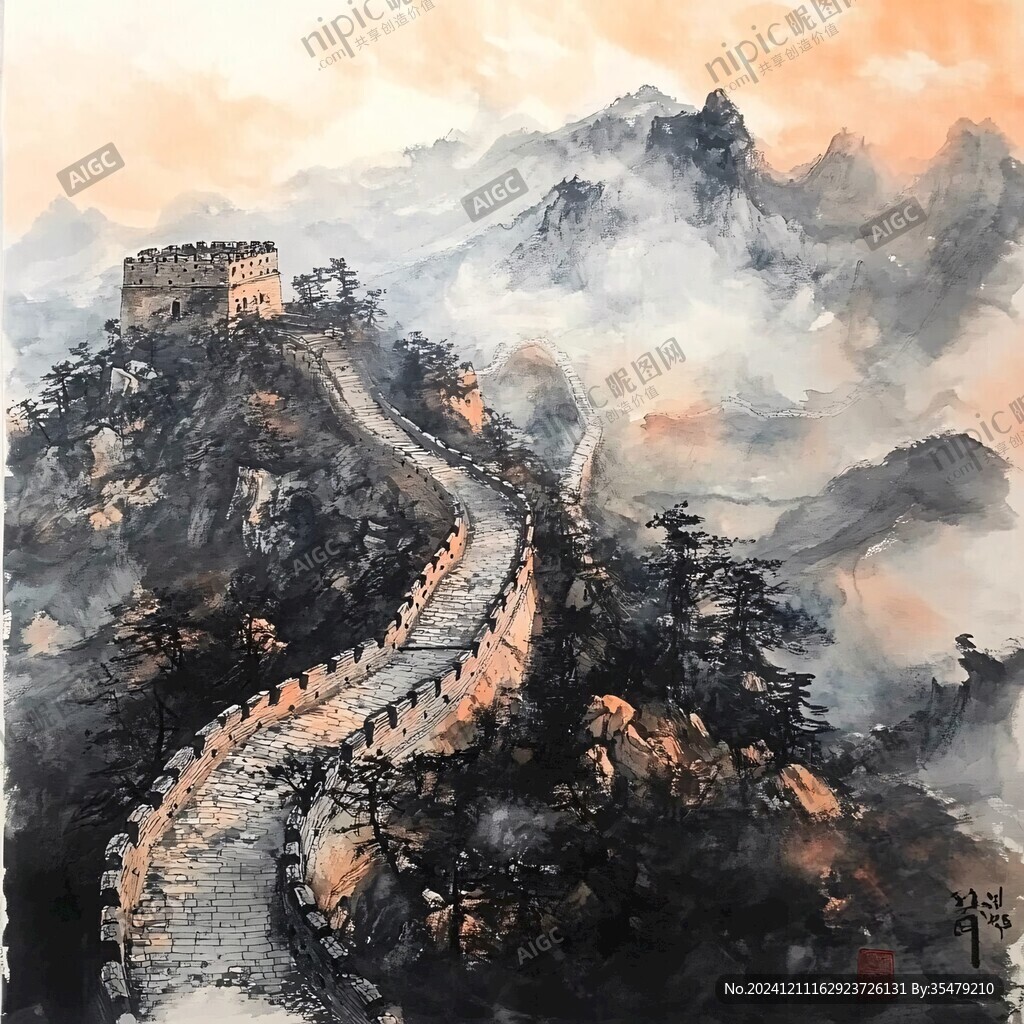 水彩畫長城