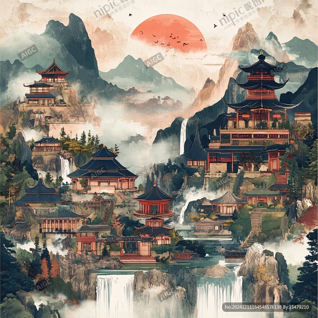 新中式樓閣皇宮山水