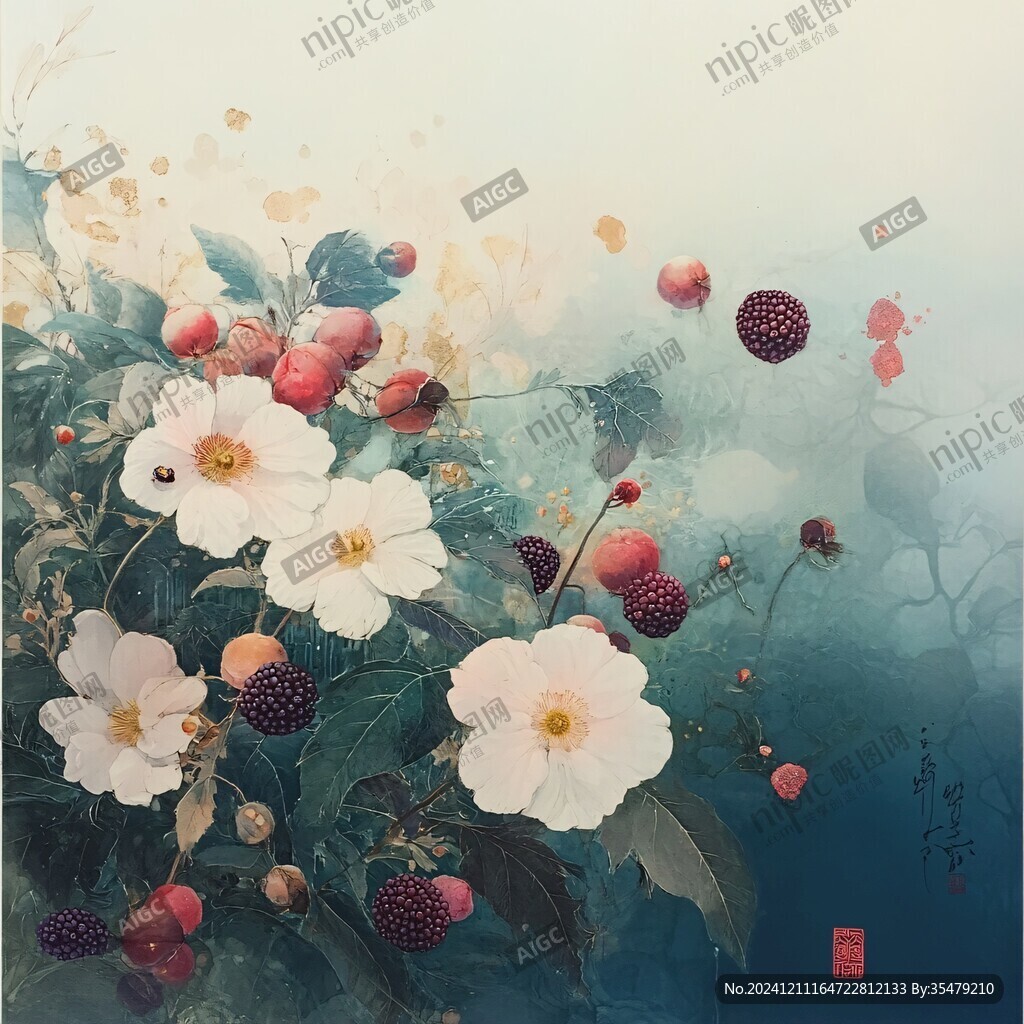 巖彩山茶花之疏影