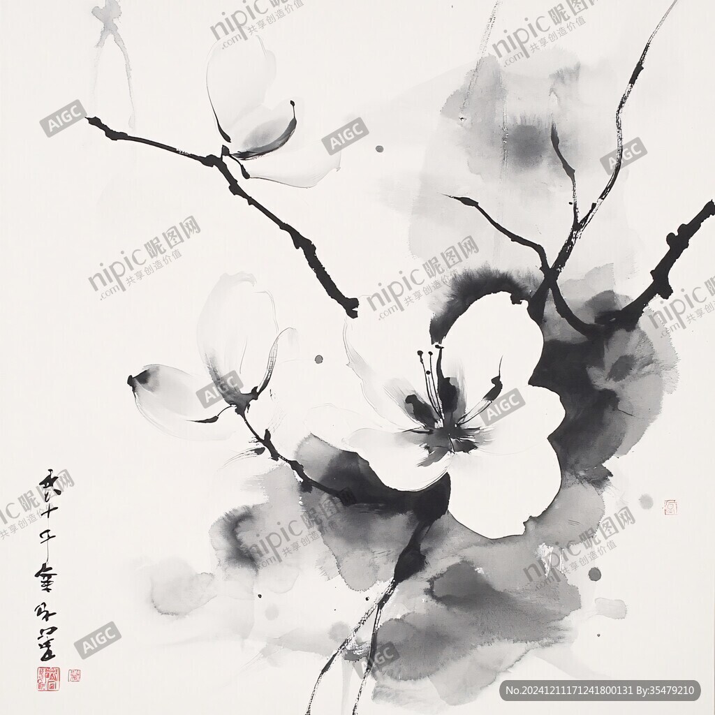 水墨荷花小品畫