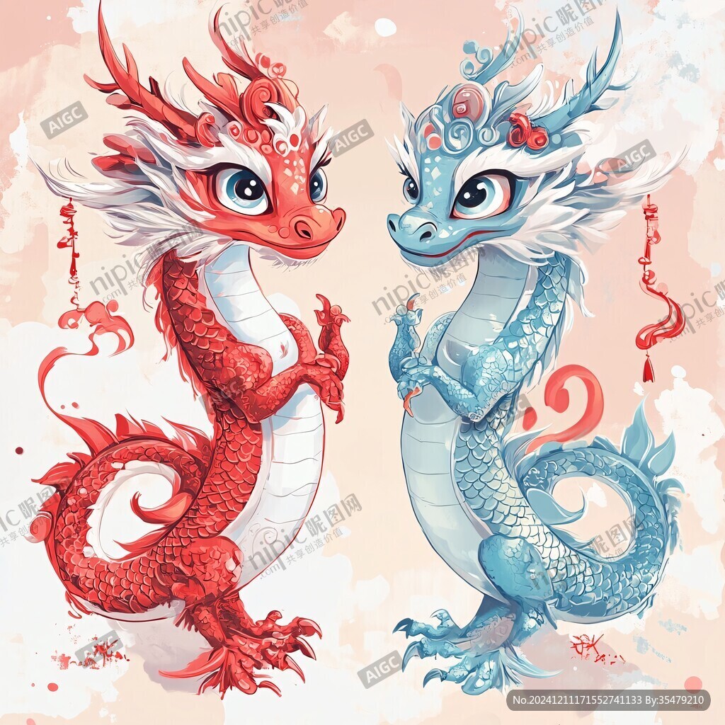 手繪雙龍插畫