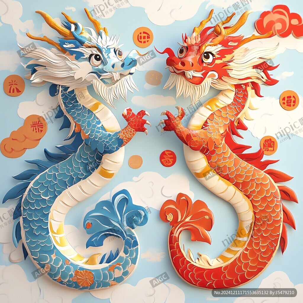 雙龍戲珠插畫