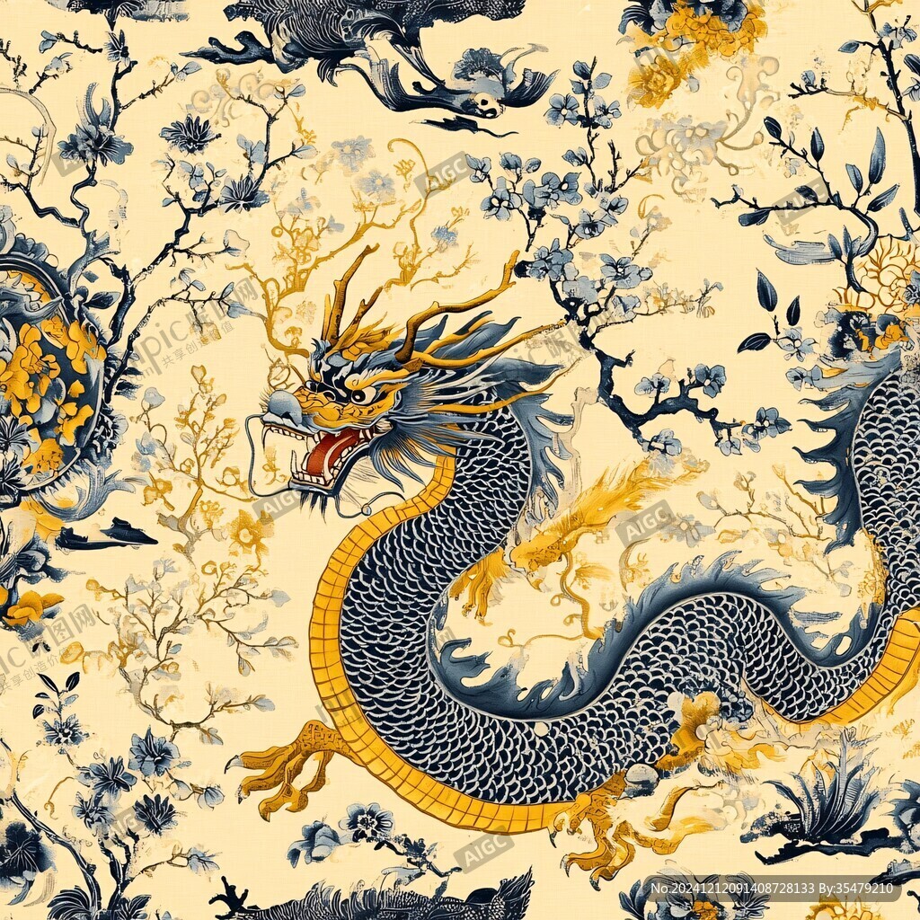 布料印花龍年圖案